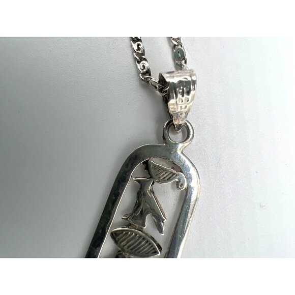 Vtg Egyptian Cartouche Pendant 18" Necklace Hieroglyph “Janet” Name Silver-Tone - Picture 8 of 12